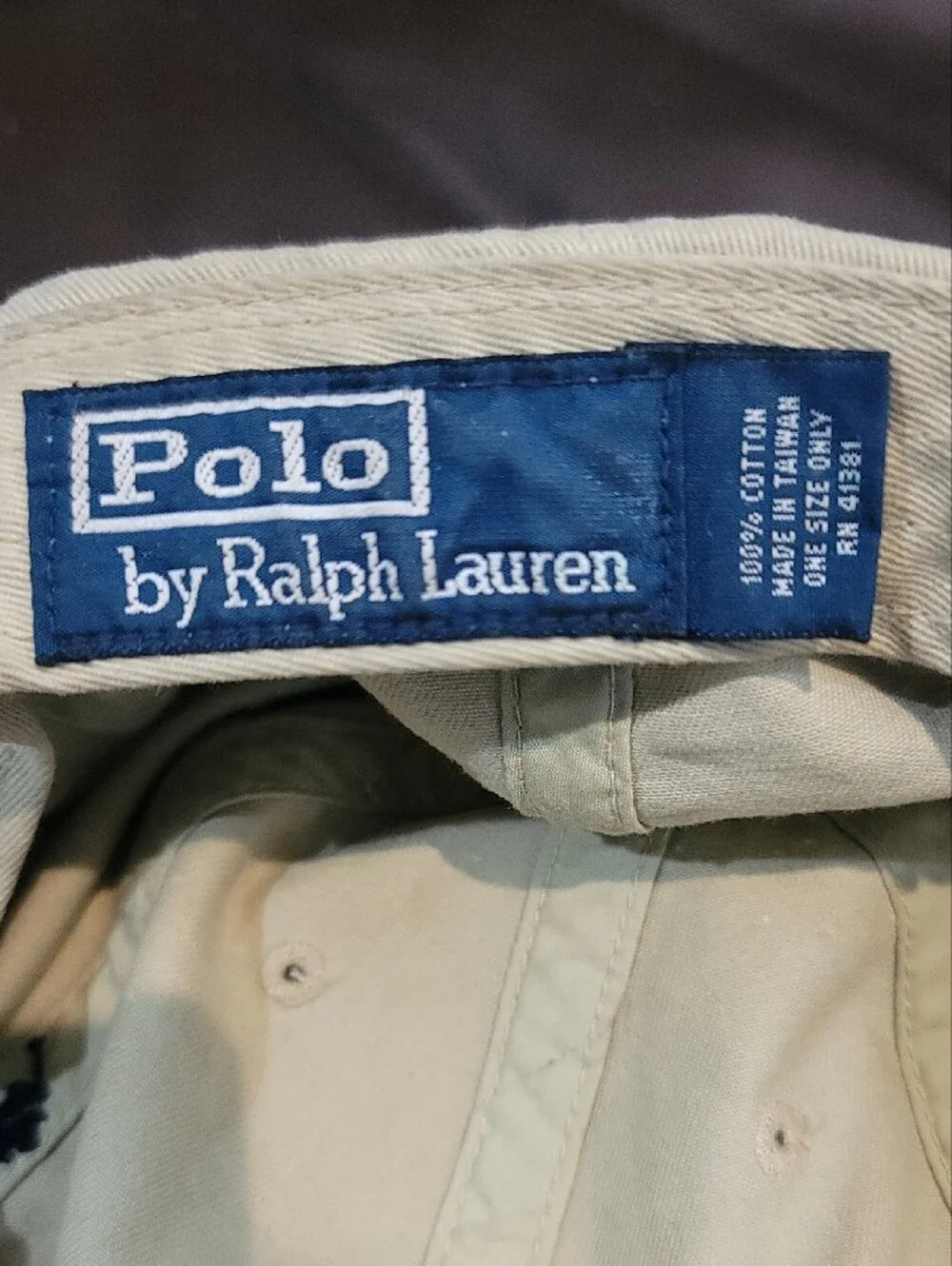 Polo Ralph Lauren Classic Baseball Cap - Khaki with Navy Logo Leather Strap
